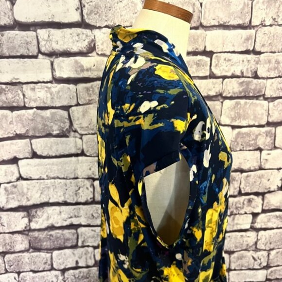 Daisy Fuentes Blue, Yellow & Ivory Sleeveless V-Neck Dress Size 1X - Picture 9 of 10